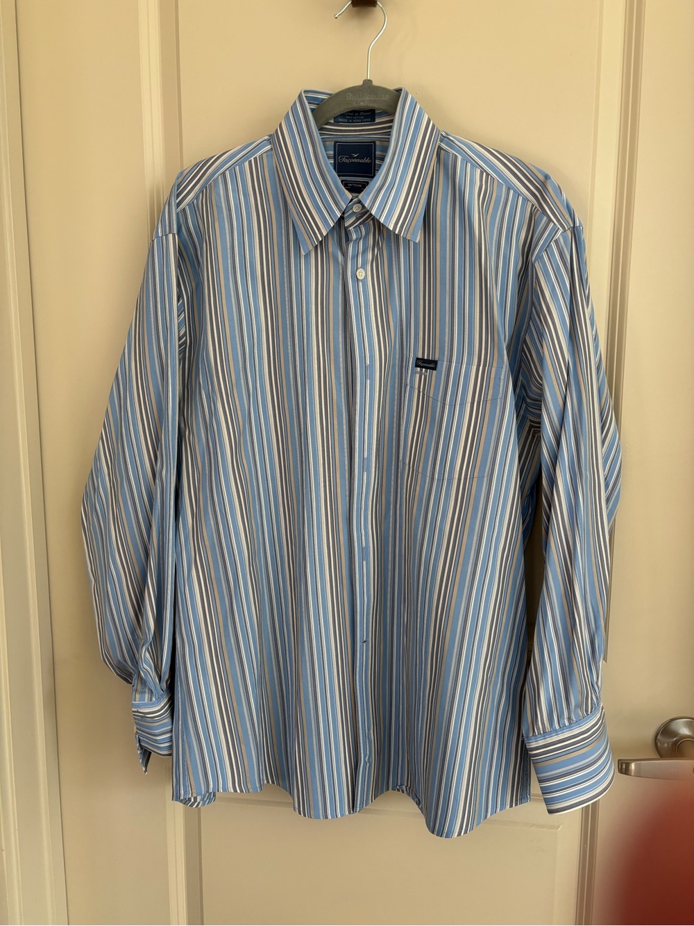 EUC Faconnable Blue and White Multi-Stripe Men's Dress Shirt “Facoclub”